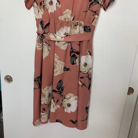 3/$20 NWOT Shein plus size pink floral print tie belt ruffle sleeve dress SZ 3X - Picture 6 of 9